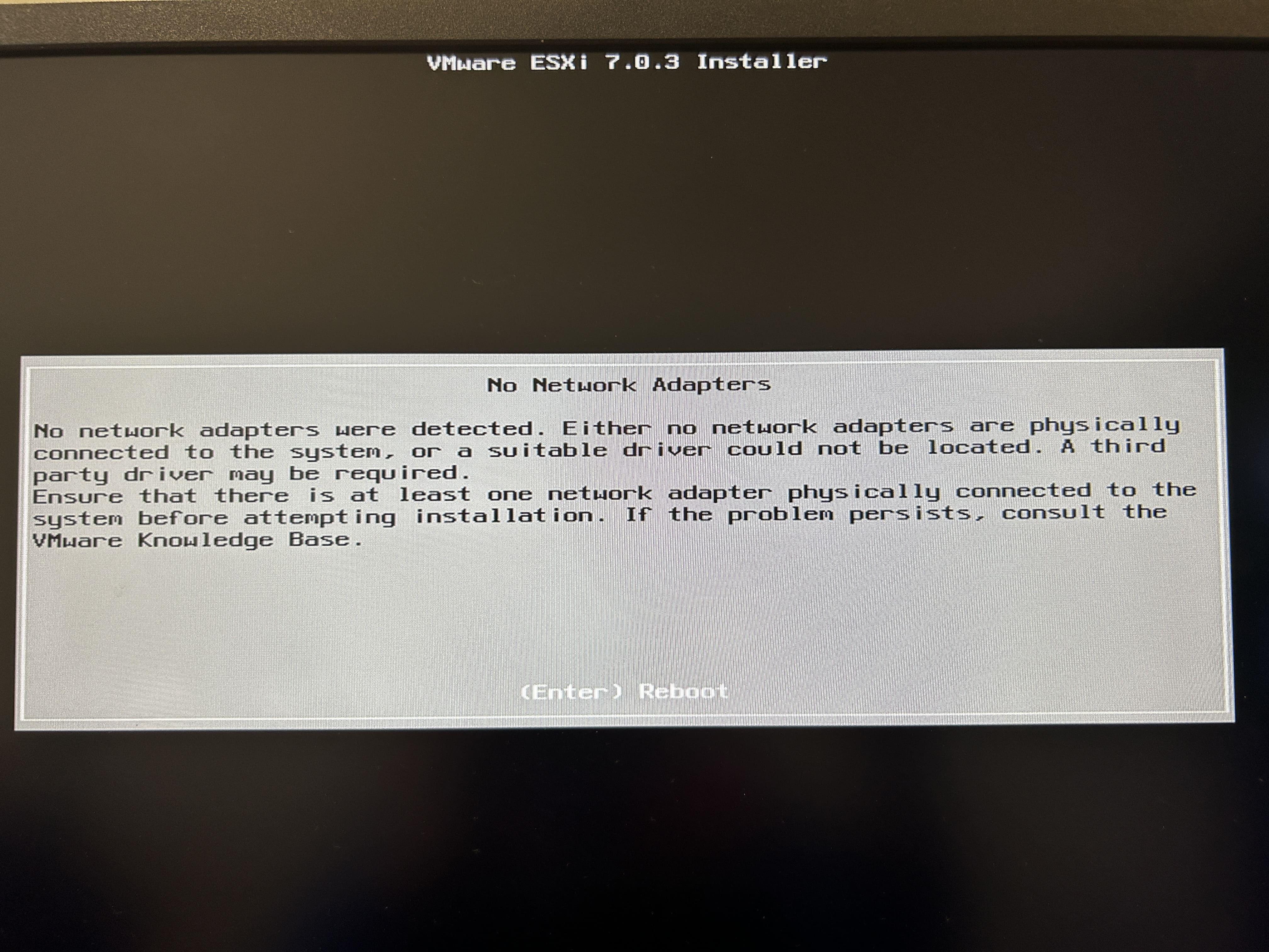VMware ESXi No Network Adapters ESXi