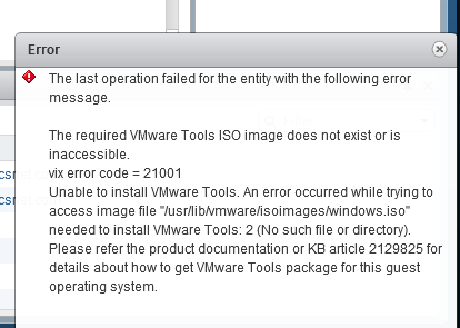 VMTools will not install | vCenter