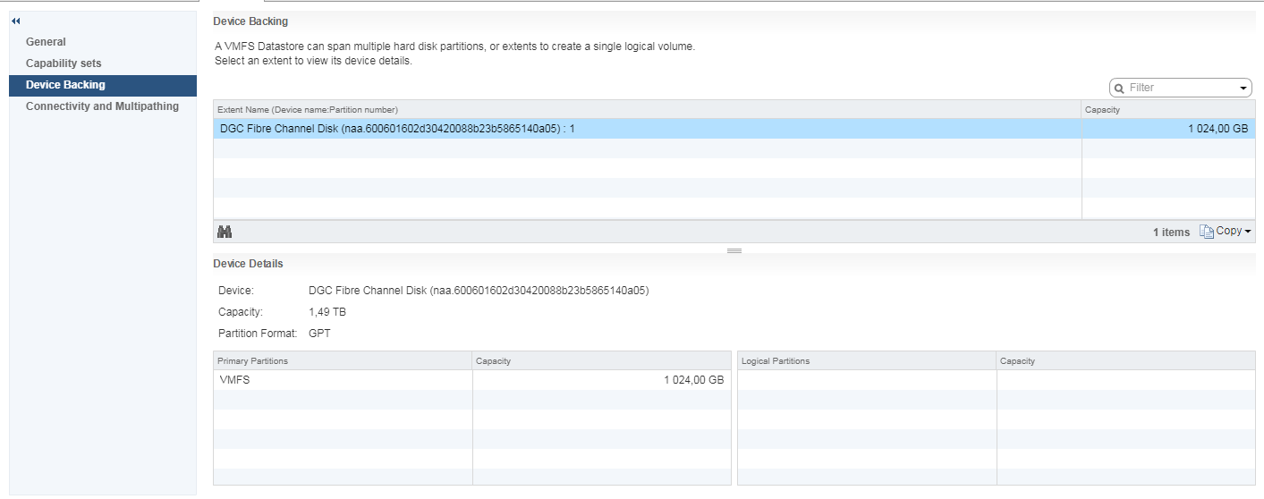 how to increase disk DGC Fibre Channel Disk VMware vSphere