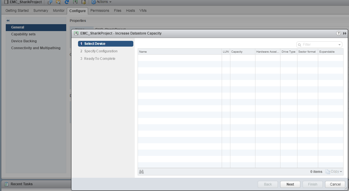 how to increase disk DGC Fibre Channel Disk VMware vSphere