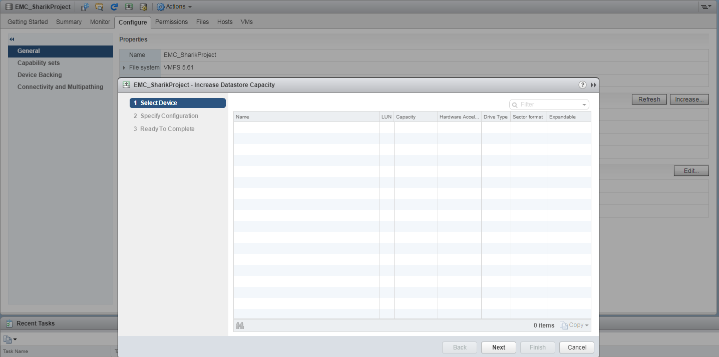 how to increase disk DGC Fibre Channel Disk VMware vSphere