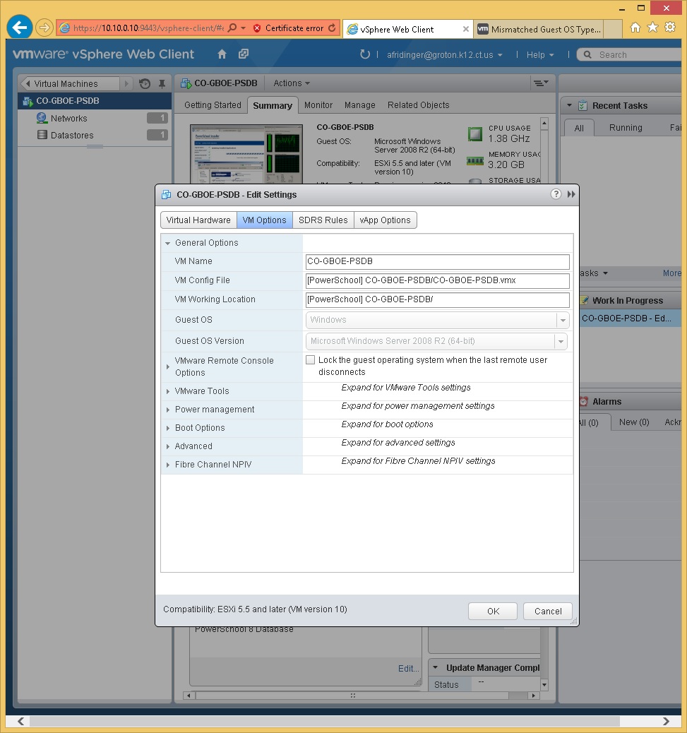 Mismatched Guest OS Types ESXi