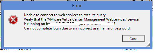Unable to connect top web services to execute query | VMware vSphere