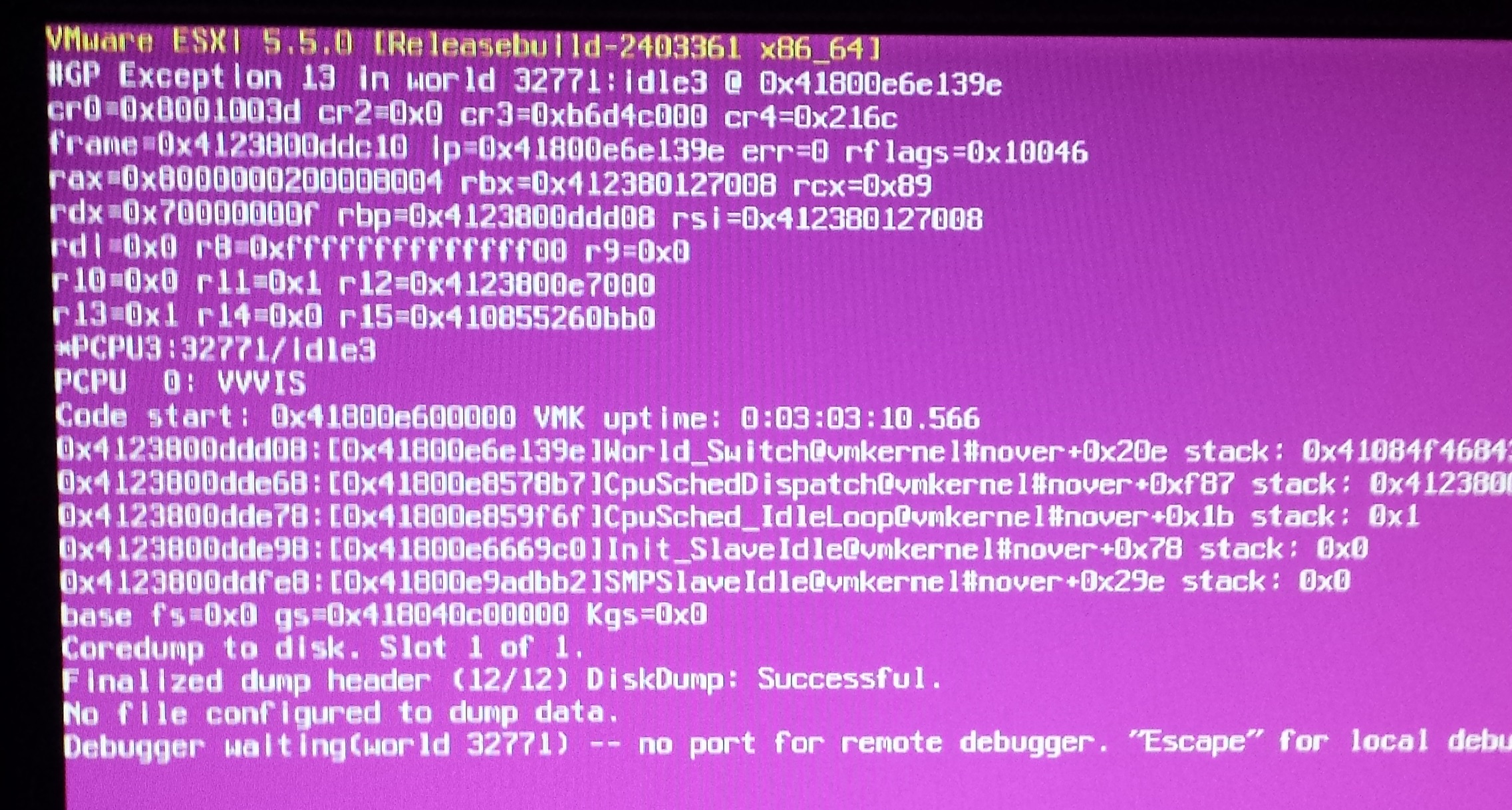 GP Exception 13 in world 32771 | VMware vSphere