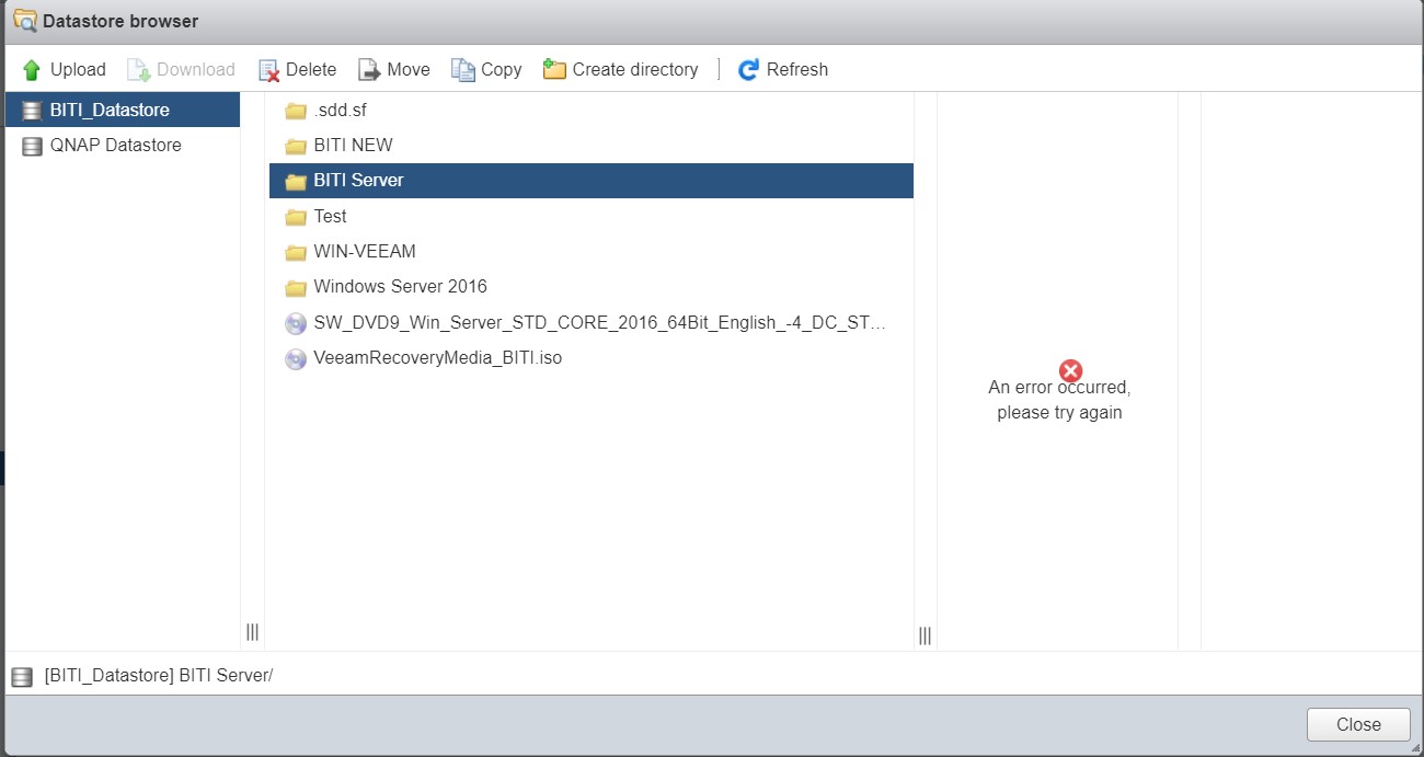 folder access error on temp esxi host