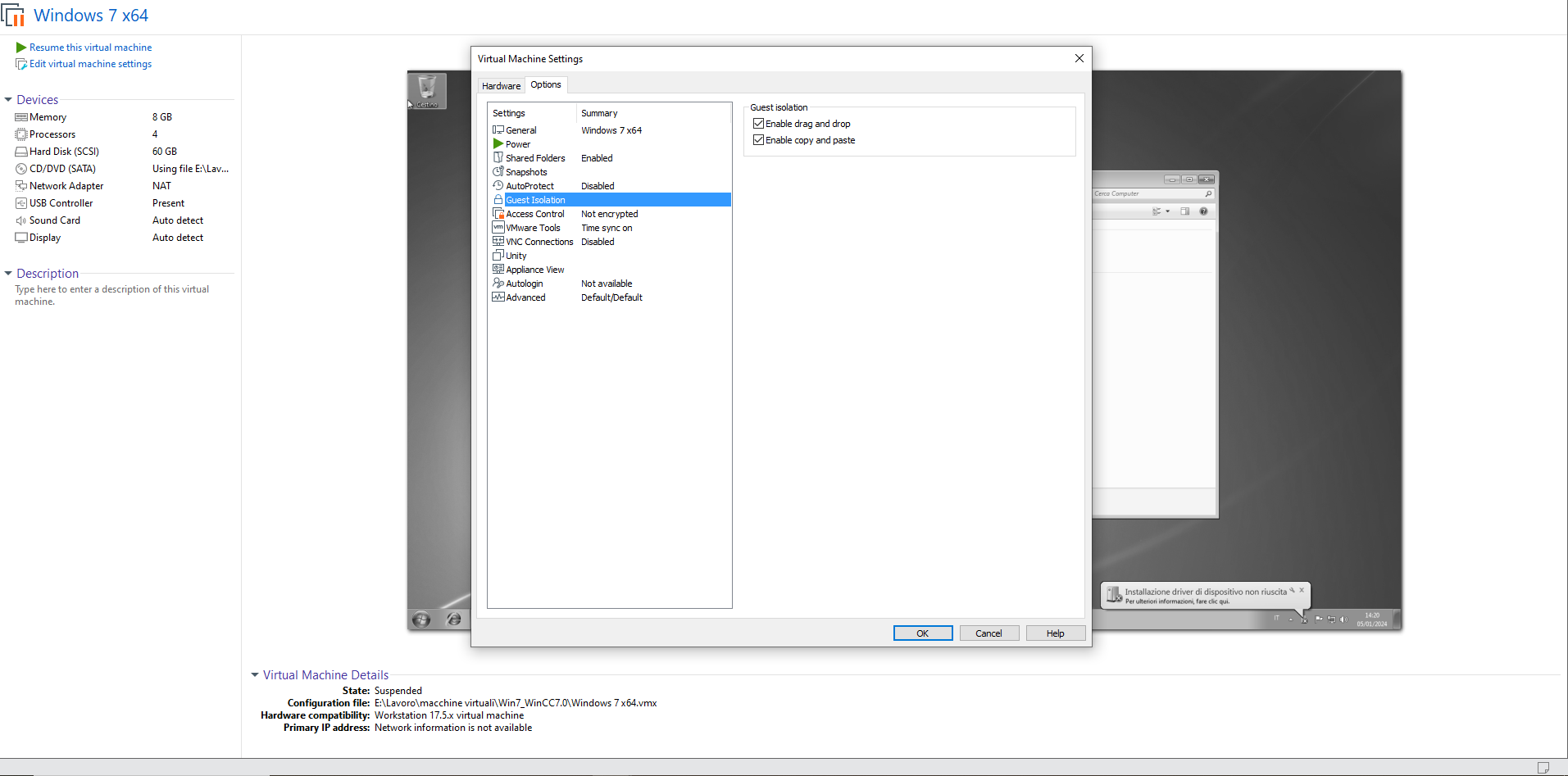 Configuration of vmware