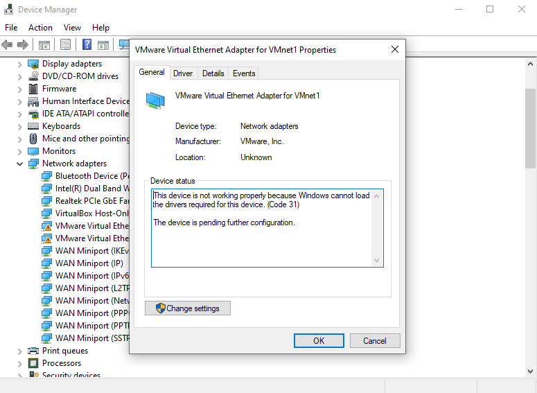 VMware cannot install Network Adapters / Drivers VMware Workstation