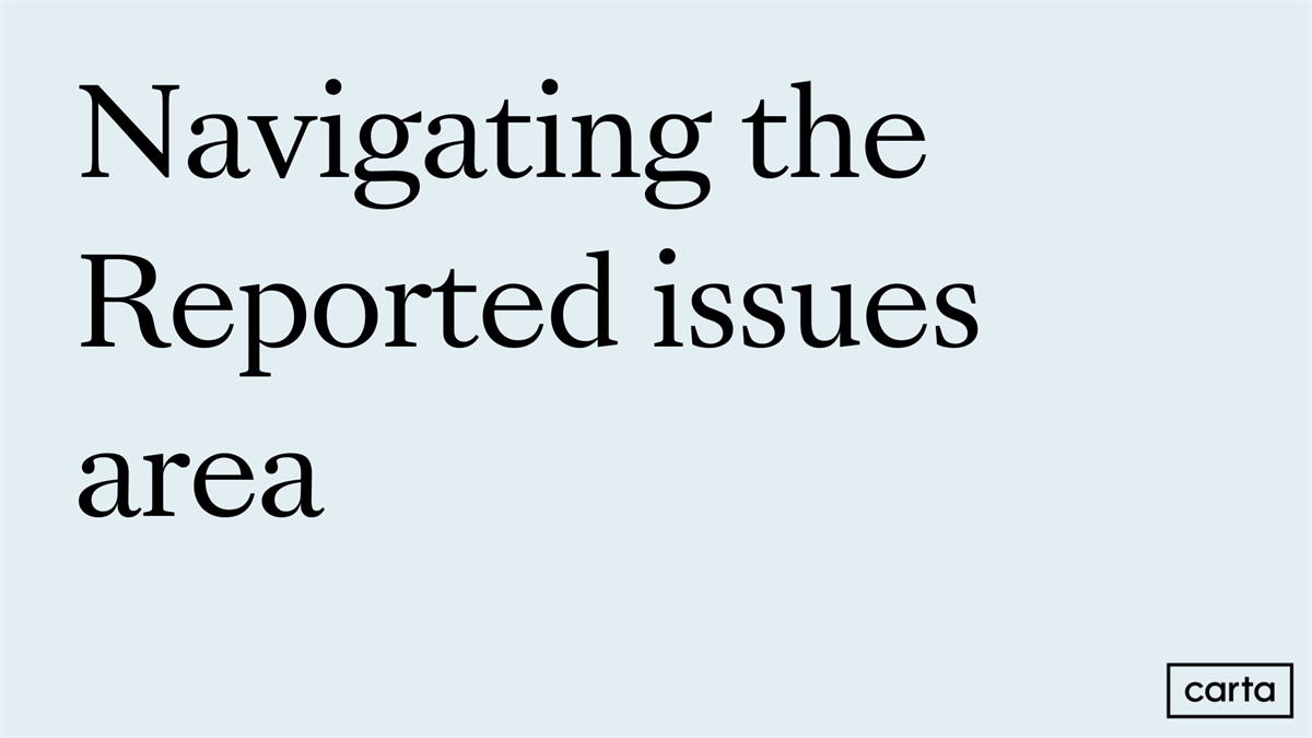 Navigating the Reported issues area