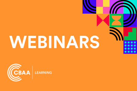 The word 'Webinars' on an orange logo 