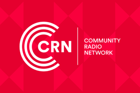 The Community Radio Network logo on a red background