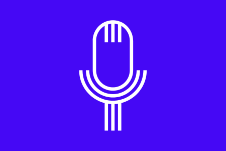 Microphone icon made up of white lines on a blue background