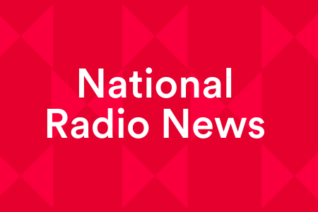 The words National Radio News on a red background