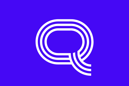 Speech bubble icon made up of lines on a blue background