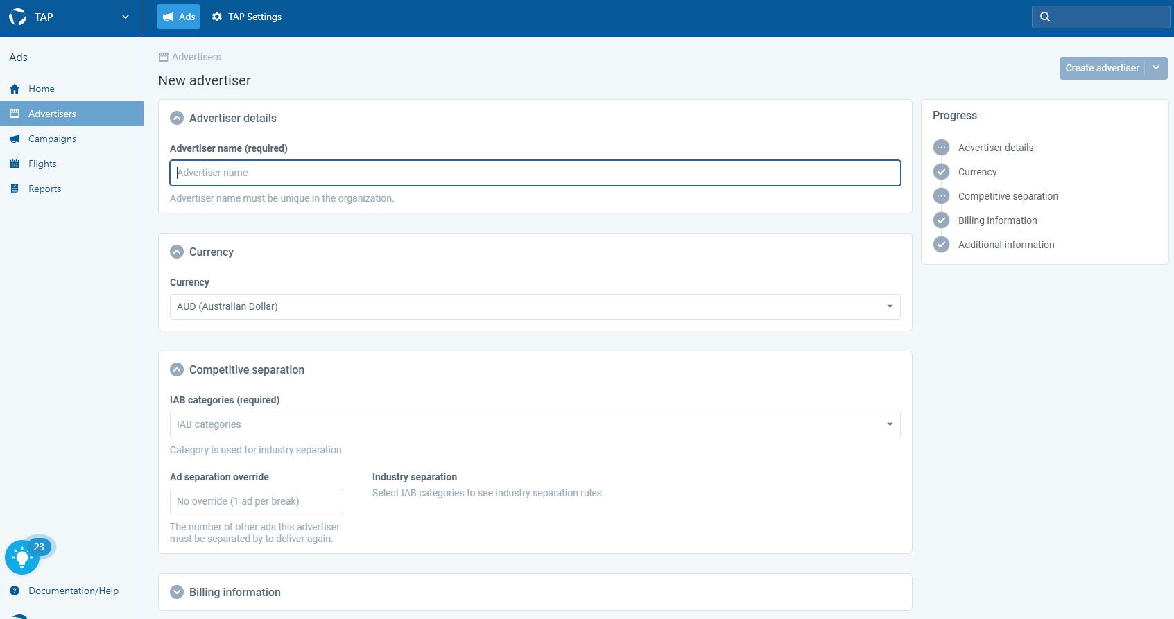 Screenshot of the Triton Advertising Platform