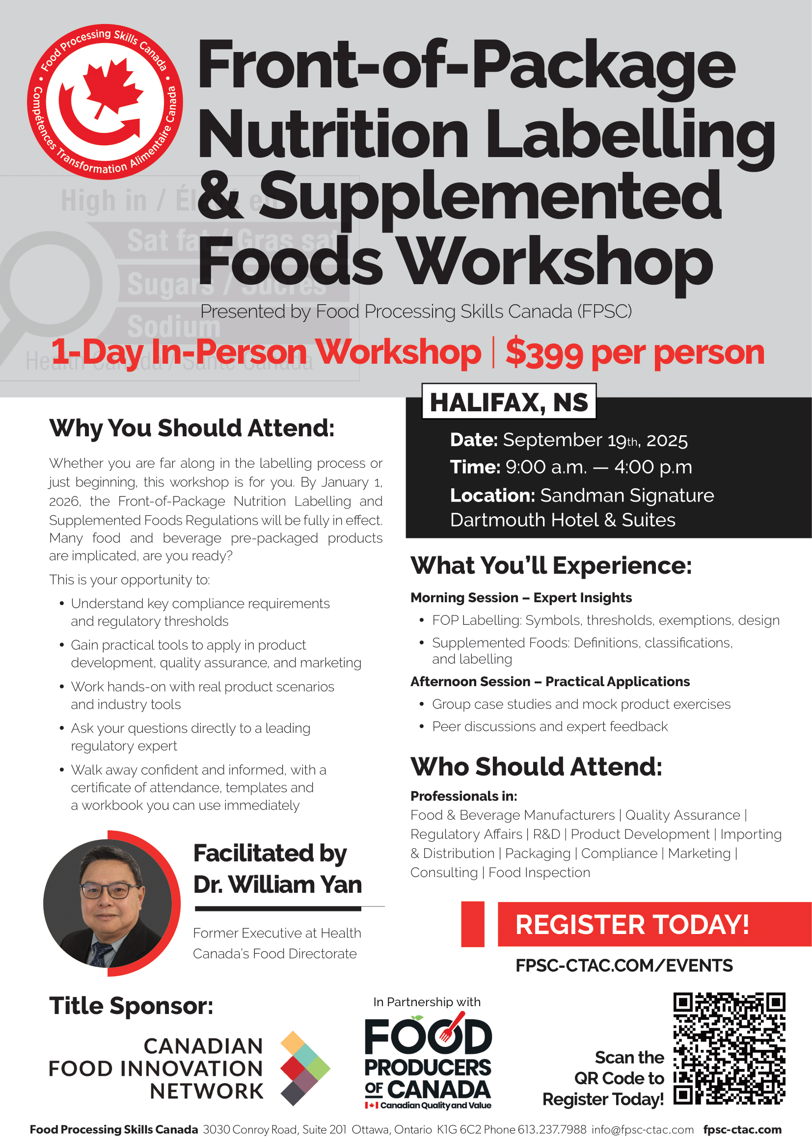 The Front of Package Nutrition Labelling & Supplemented Foods Workshop
