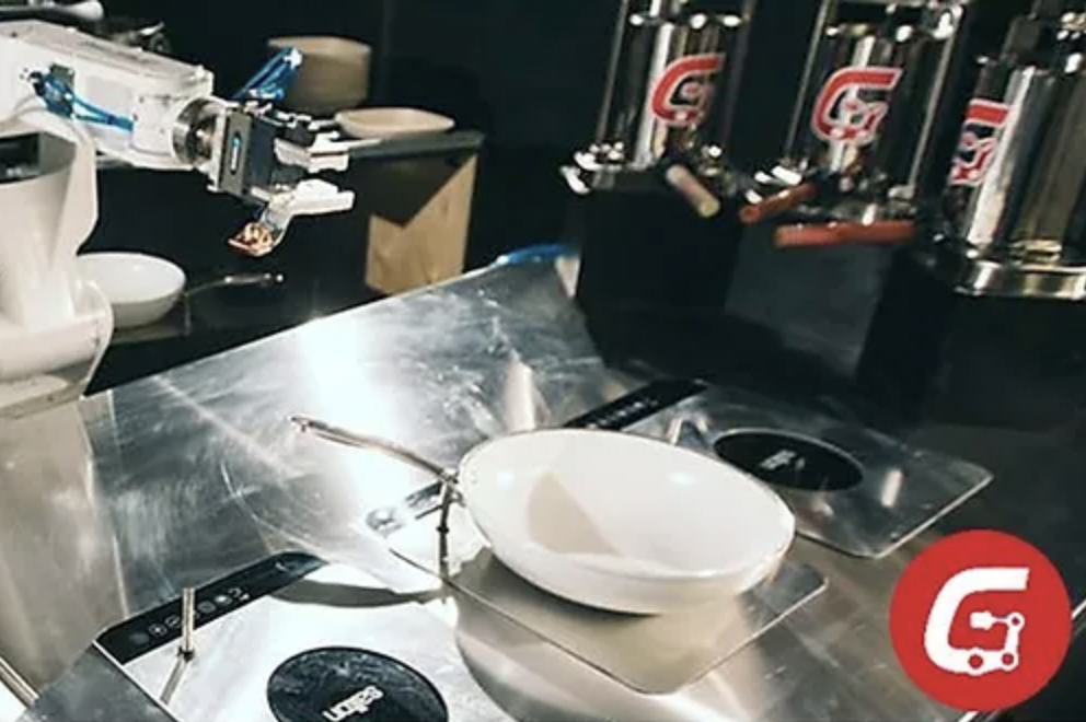 Robot arms at a food station