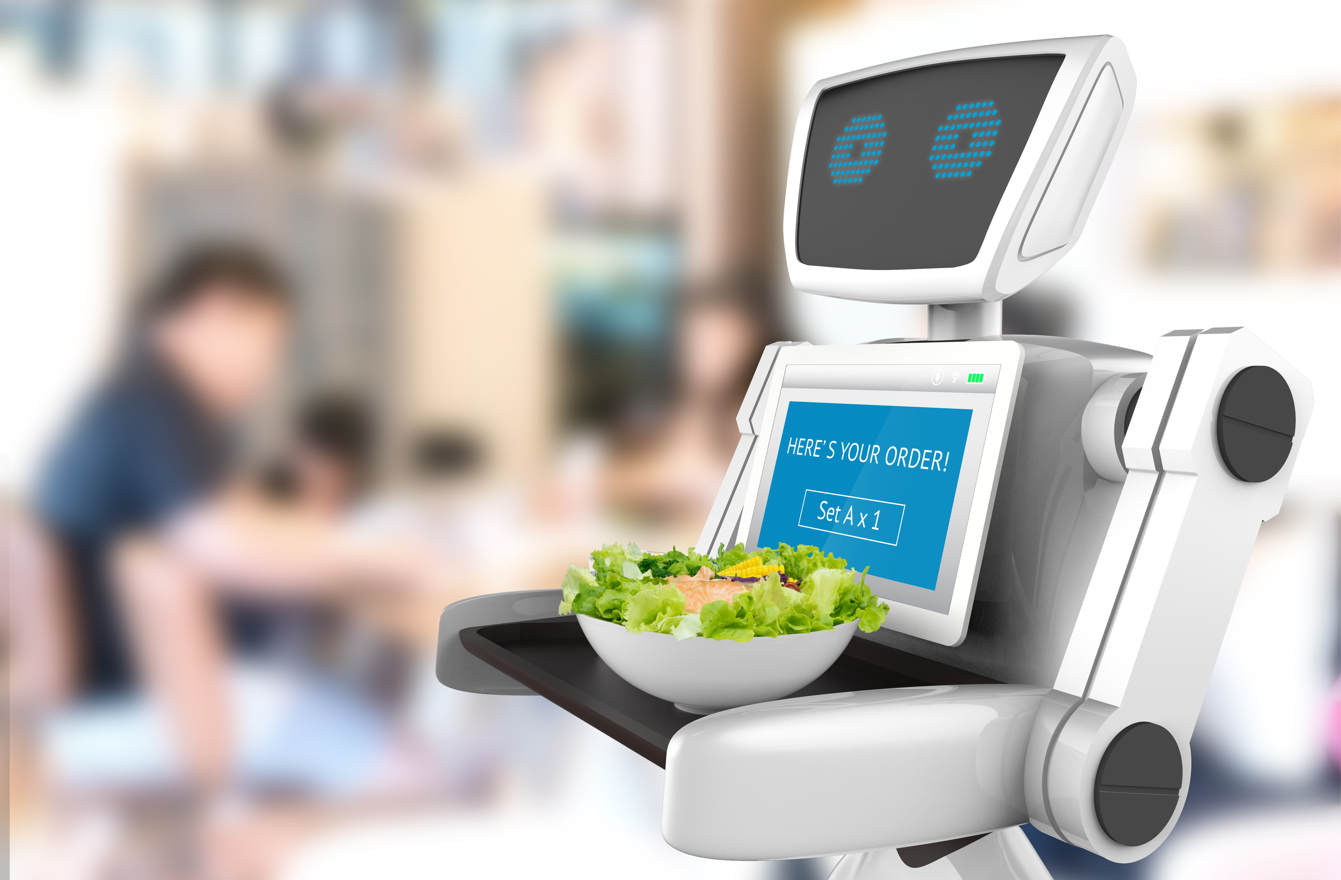 A robot serving salad.