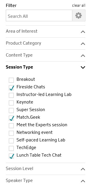 Session Type Filter Session Type Filter
