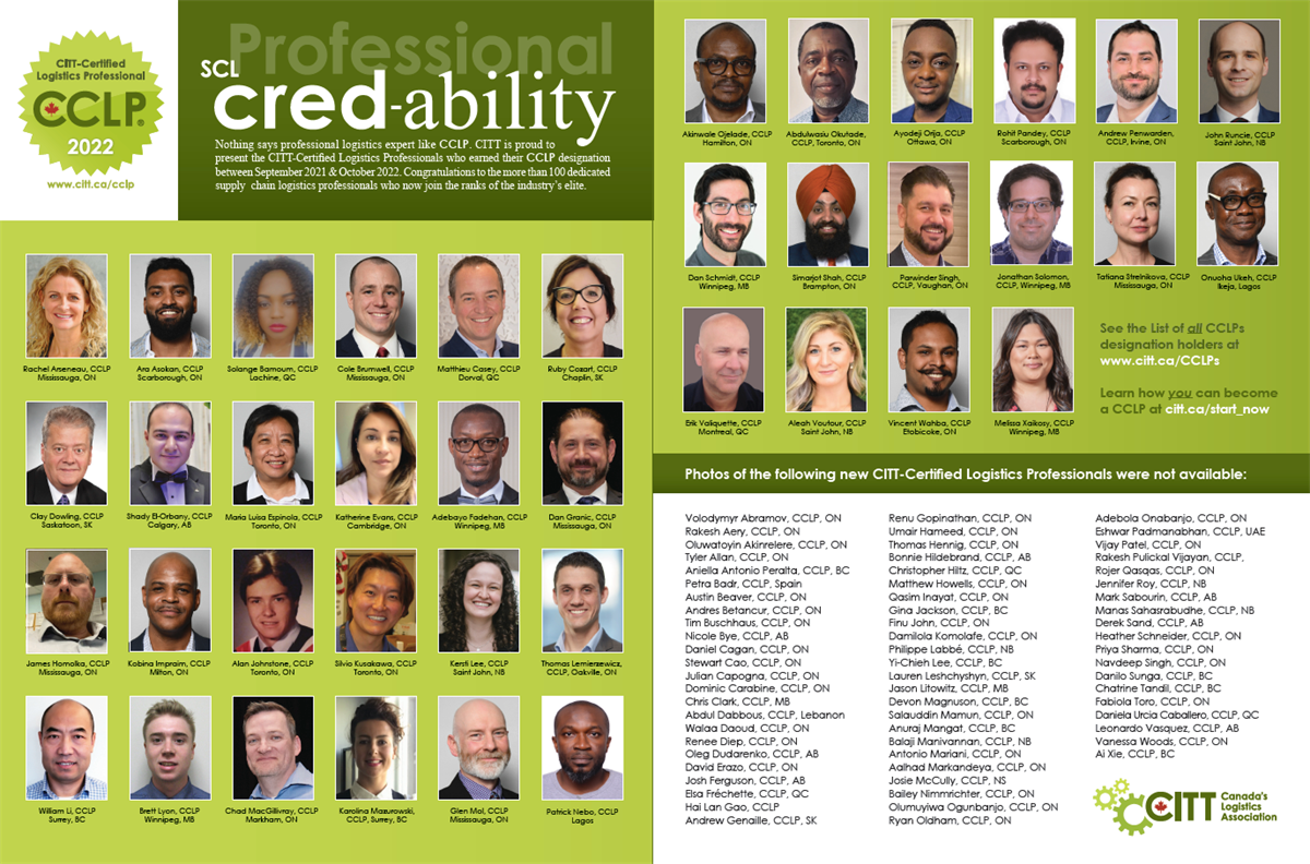 A picture of the Newly Certified CCLPs for 2022 as featured in the Dec 2022 issue of Inside Logistics