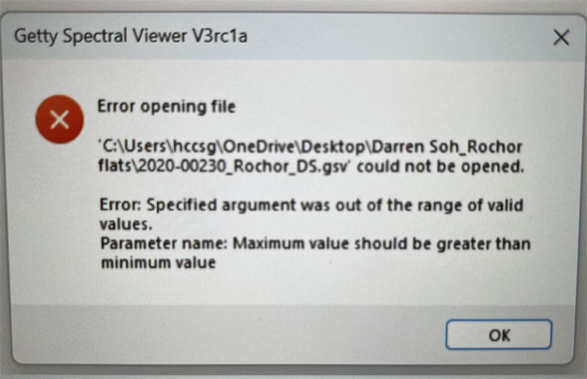 Getty Spectral Viewer- error