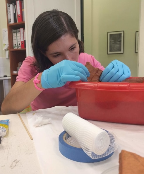 Megan reconstructs a Roman ceramic vessel excavated near Petalidi. This material belongs to the Ephorate of Antiquities of Messinia, it is unpublished and the reproduction of the photos is prohibited.