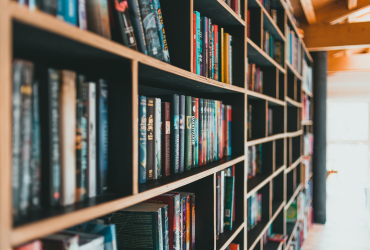 Books on library shelving