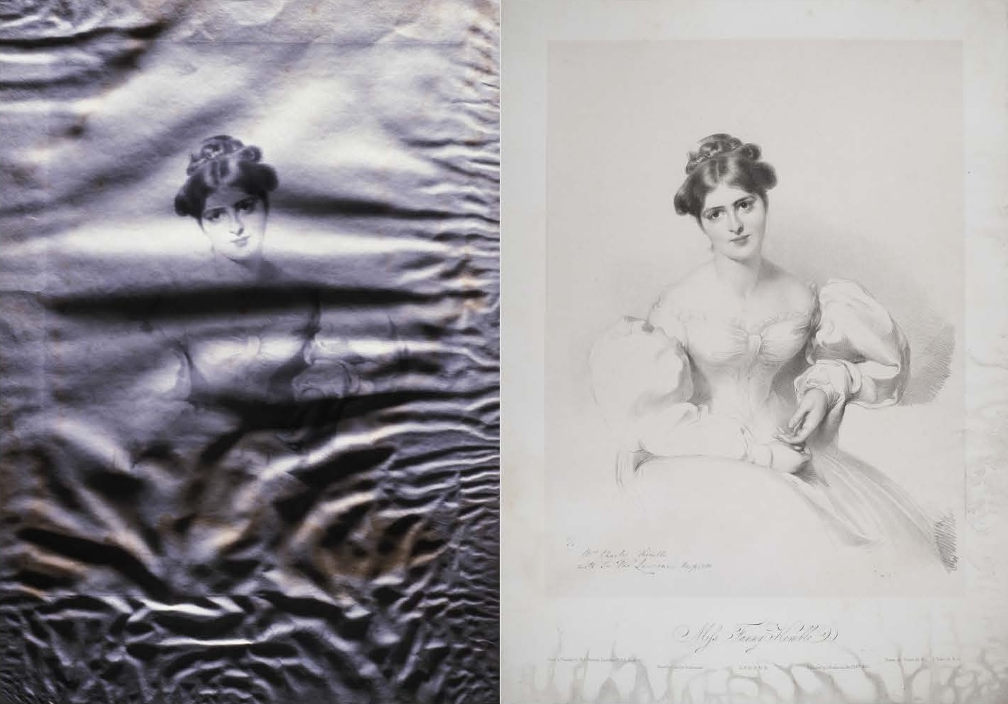 A drawing on paper before and after treatment