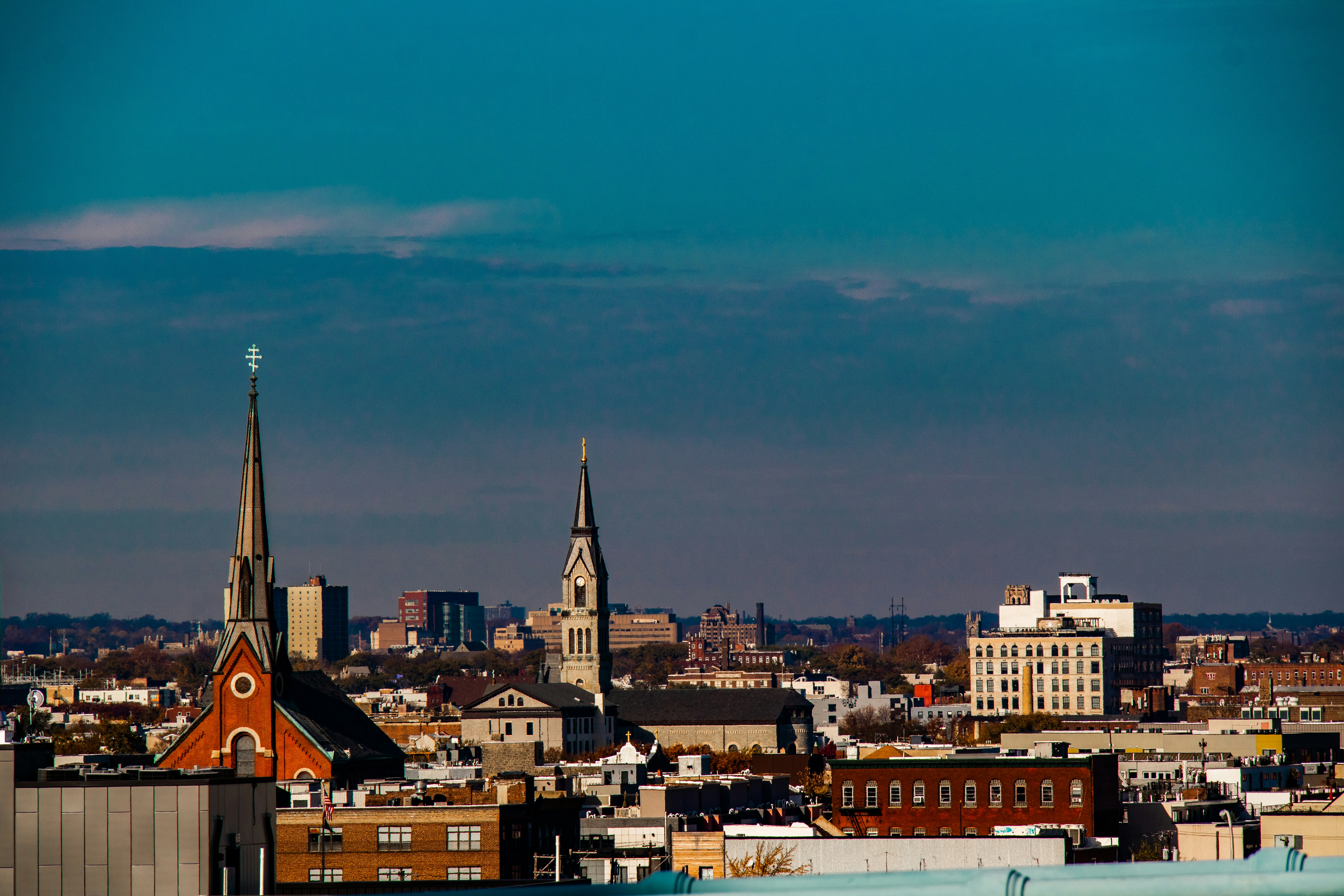 City buildings with blue sky