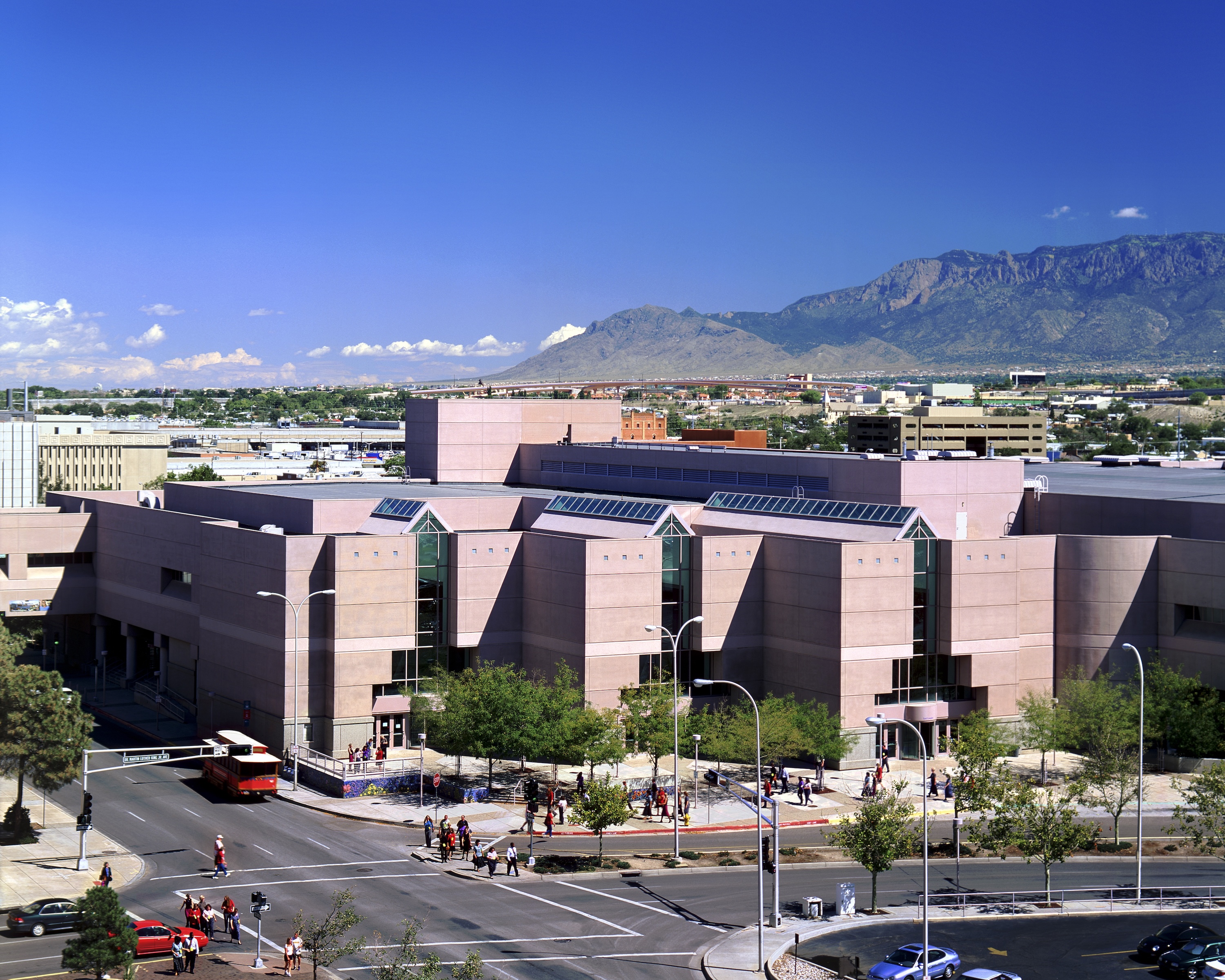 Downtown Albuquerque with mountains in the distance, courtesy MarbleStreetStudio.com