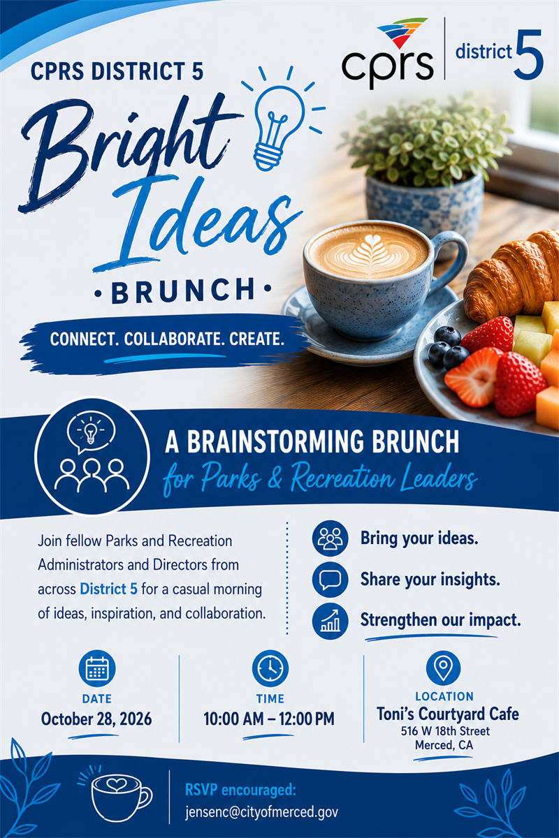 Flyer advertising Bright Ideas Brunch for Administrators and Directors 10/28/26 | 10:00 AM-12:00 PM | Toni's Courtyard Cafe 516 W 18th Street, Merced