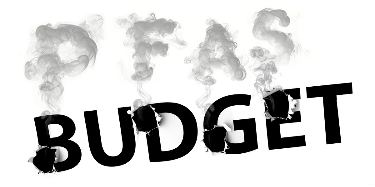PFAS smoke letters with Budget bullet holes
