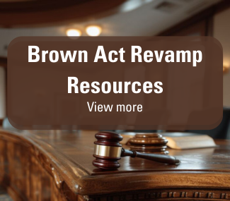 Gavel in courtroom with Brown Act Revamp Resources View More