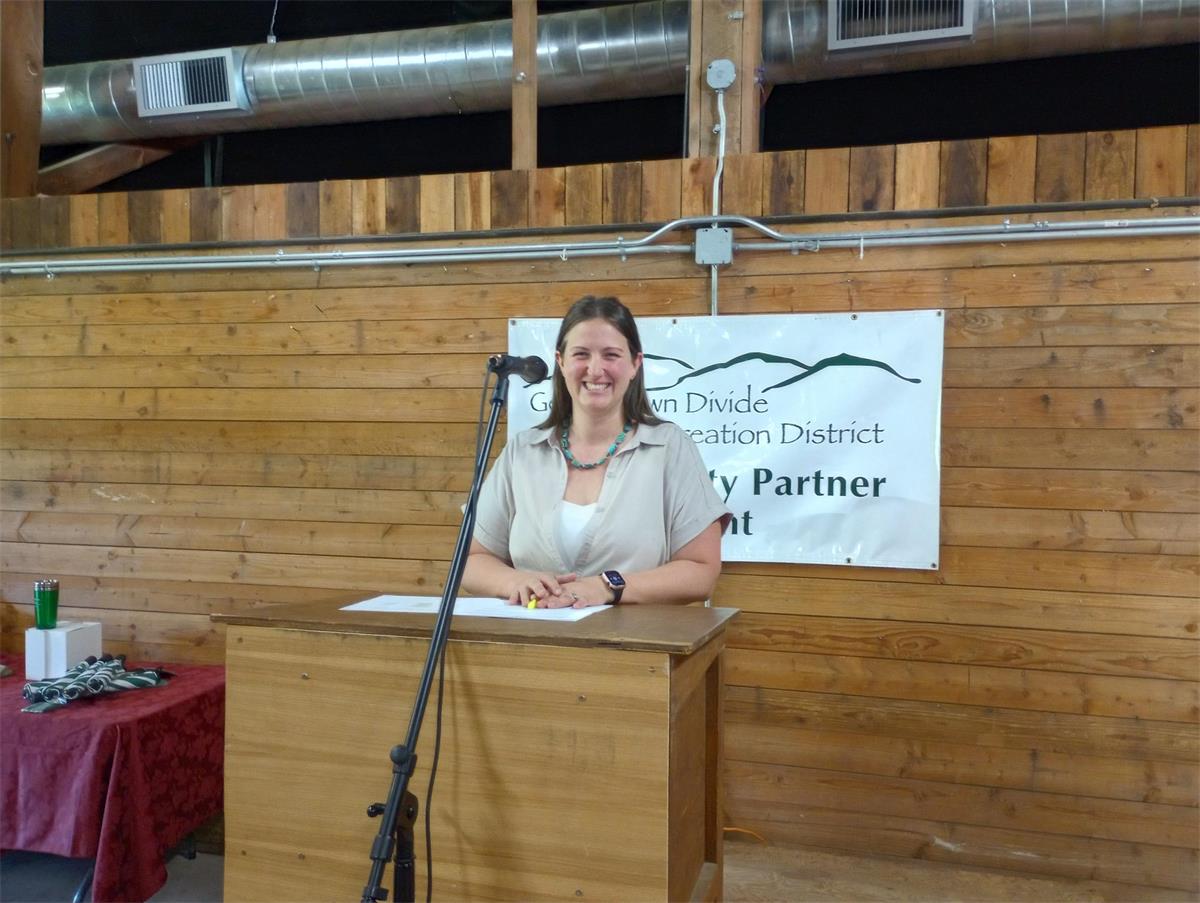Georgetown Divide Rec District GM Alana Jenkins at podium