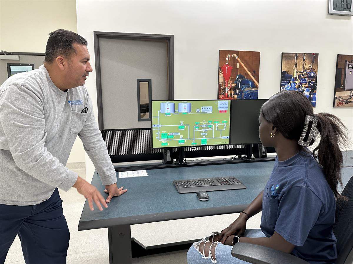 Two people looking at computer