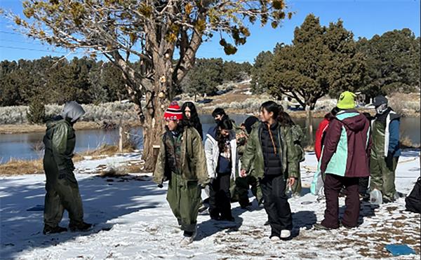 group of students in snow
