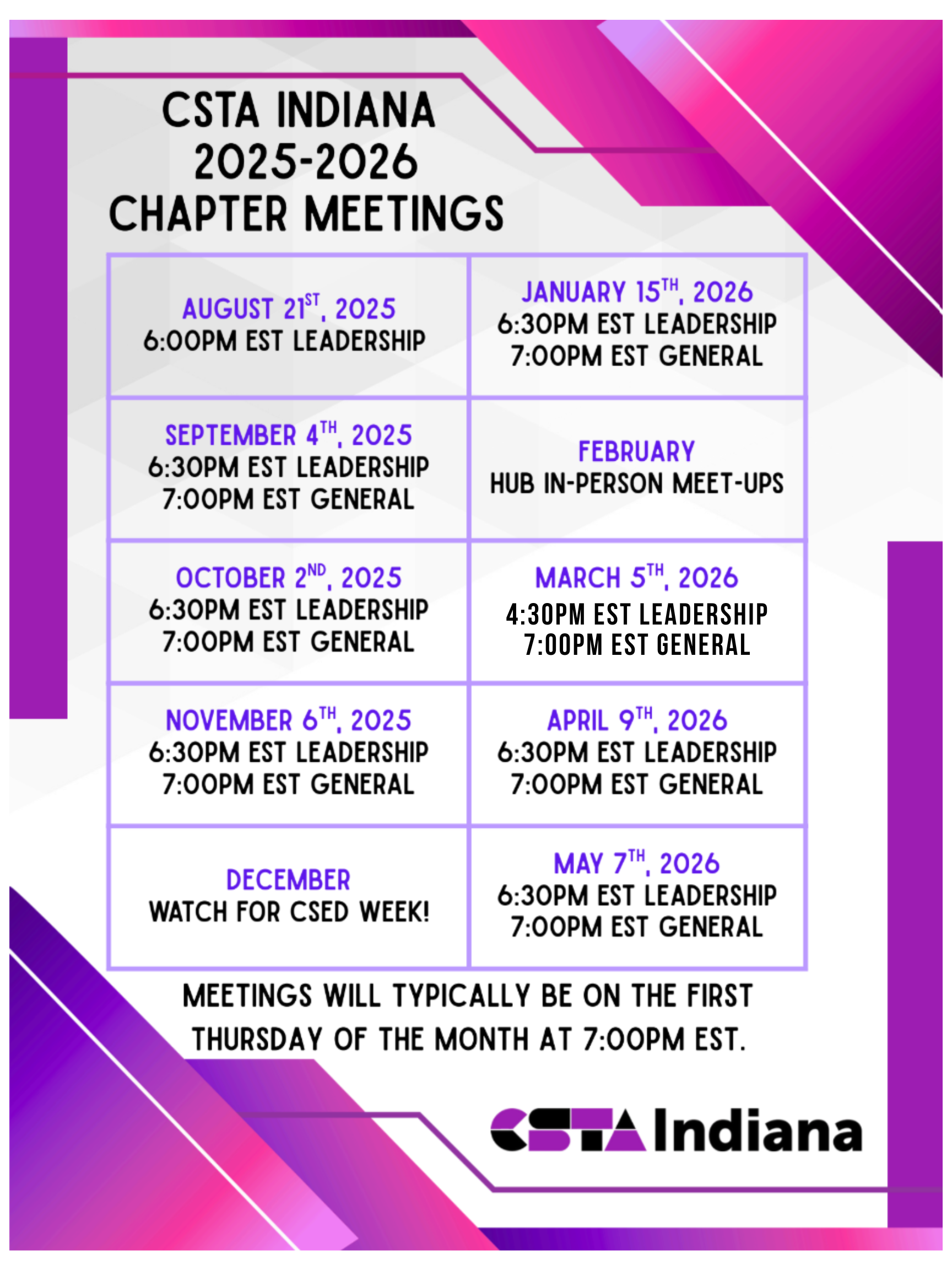 CSTA IN MEETING SCHEDULE 2026 updated