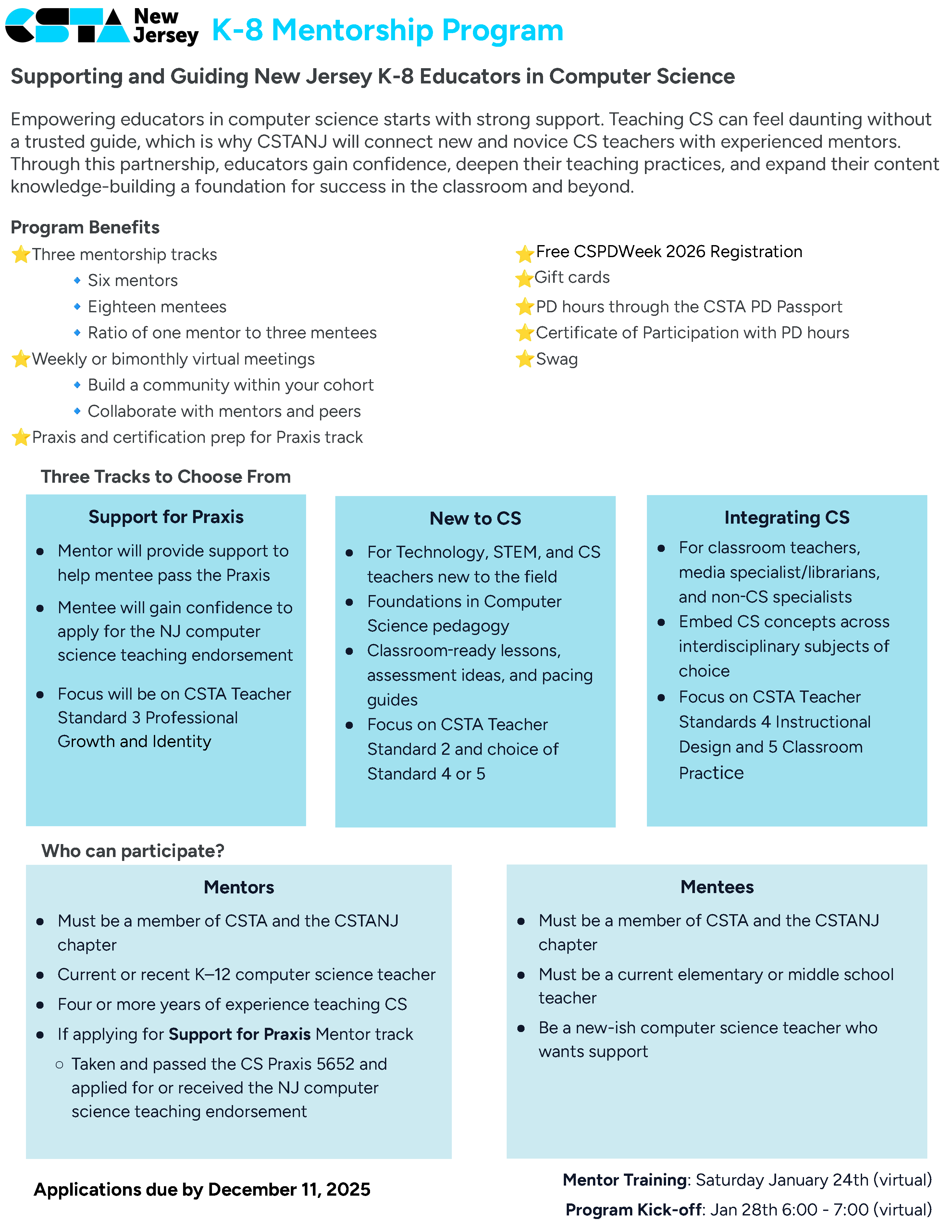 CSTANJ K-8 Mentoring Program