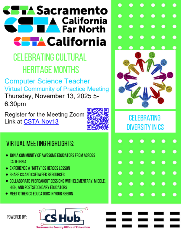 Flyer for CSTA California Statewide event on 11/13/25 - details in post