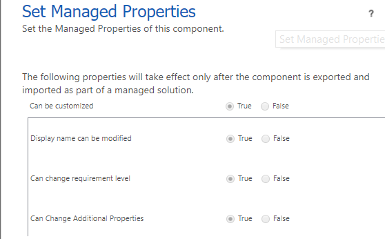 Set Managed Properties Customizations of artefacts in managed solutions