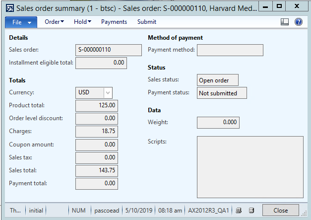 Sales Order Summary/Recap