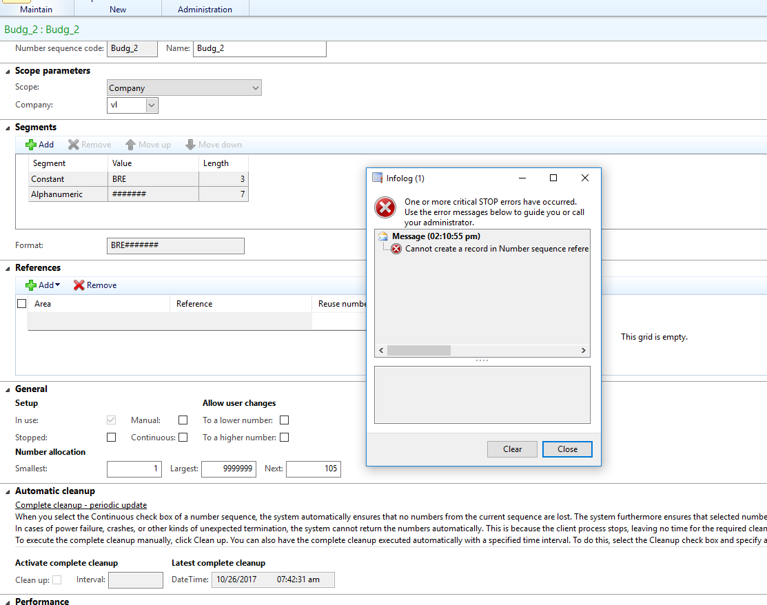 Budget Sequence references screen trying to added a reference that already exist