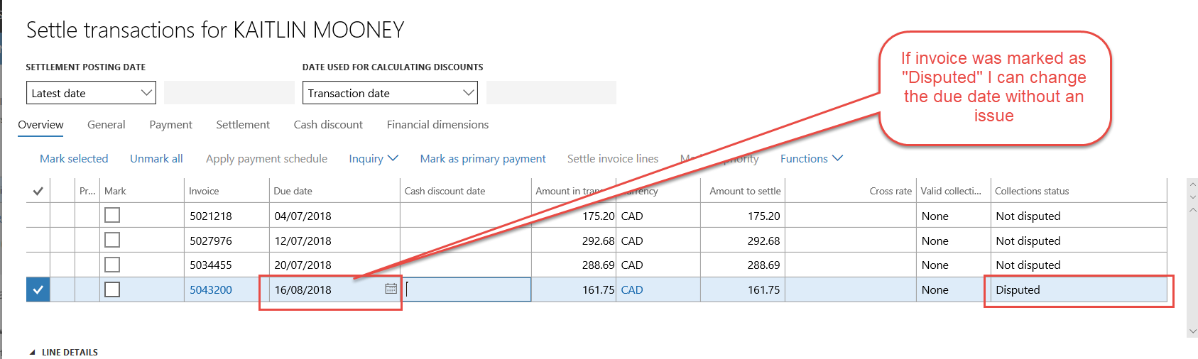 Due Date can be modified for Disputed Invoice