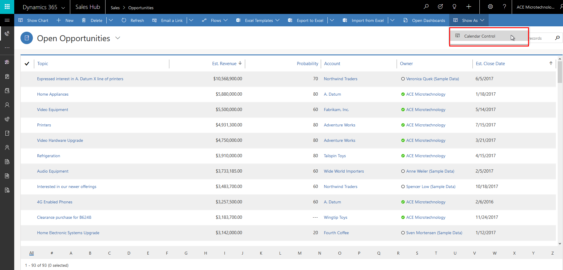 Show As "Calendar Control"