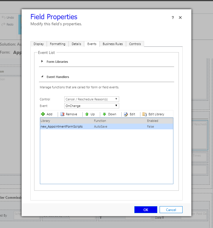 ScreenShot Event Handlers in Form Editor