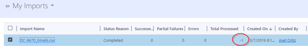 Negative total processed