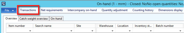 On-hand On-hand transactions