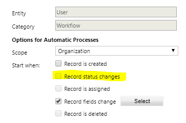 User Workflow Triggers User workflow triggers don't allow a workflow to be triggered against a user based on status change.