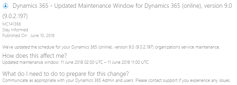 update notification screenshot CRM upgrade pending