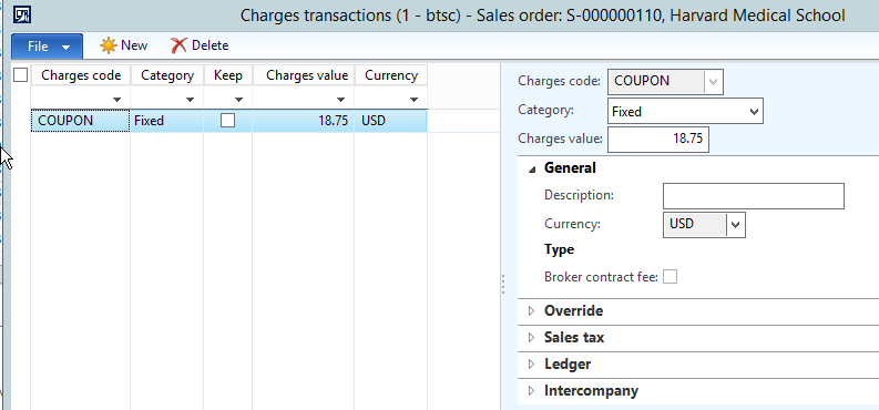 Sales order Charges