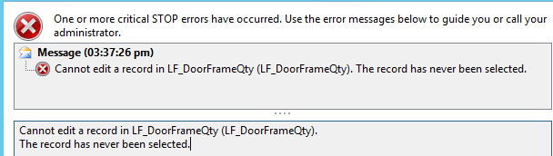 Cannot edit a record error msg Cannot edit a record error msg